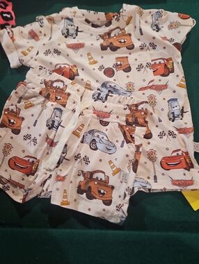 Kids White Cars Print Pajama Set